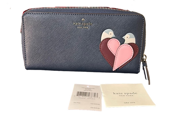 Kate Spade NWT Love Birds Large Continental Wallet - Navy Leather Bird Appliqué - Picture 4 of 17